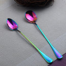 2 PCS Stainless Steel Rainbow Long Handled Coffee Scoops Cold Drink Stirring Spoon for Dessert Cake, Style:Round Spoon(Colorful)