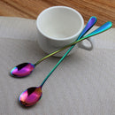 2 PCS Stainless Steel Rainbow Long Handled Coffee Scoops Cold Drink Stirring Spoon for Dessert Cake, Style:Round Spoon(Colorful)