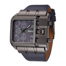 Oulm 3364 Men Square Dial Leather Belt Quartz Watch(Blue)