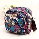Women Shoulder Bag Waterproof Nylon Handbag Multilayer Crossbody Bag(Purple flower)