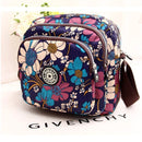 Women Shoulder Bag Waterproof Nylon Handbag Multilayer Crossbody Bag(Purple flower)