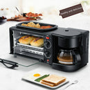 3 in 1 Electric Breakfast Machine Multifunction Coffee Maker + Frying Pan + Mini Oven Household Bread Pizza Oven(Black)