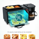 3 in 1 Electric Breakfast Machine Multifunction Coffee Maker + Frying Pan + Mini Oven Household Bread Pizza Oven(Black)