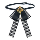 Ladies Retro Style Cloth Fabric Pearl Diamond Brooch Bow Tie Bow Clothing Accessories, Style:Tie Belts Version(Black White)