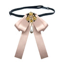 Ladies Retro Style Cloth Fabric Pearl Diamond Brooch Bow Tie Bow Clothing Accessories, Style:Tie Belts Version(Bean Paste Color)