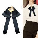 Ladies Retro Style Cloth Fabric Pearl Diamond Brooch Bow Tie Bow Clothing Accessories, Style:Tie Belts Version(Bean Paste Color)