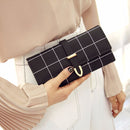 Women Purse Thread Plaid Leather Fashion Design With Polyester Phone Bag Long Slim Ladies Wallet(Blue)