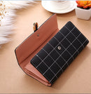Women Purse Thread Plaid Leather Fashion Design With Polyester Phone Bag Long Slim Ladies Wallet(Blue)