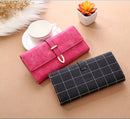 Women Purse Thread Plaid Leather Fashion Design With Polyester Phone Bag Long Slim Ladies Wallet(Blue)