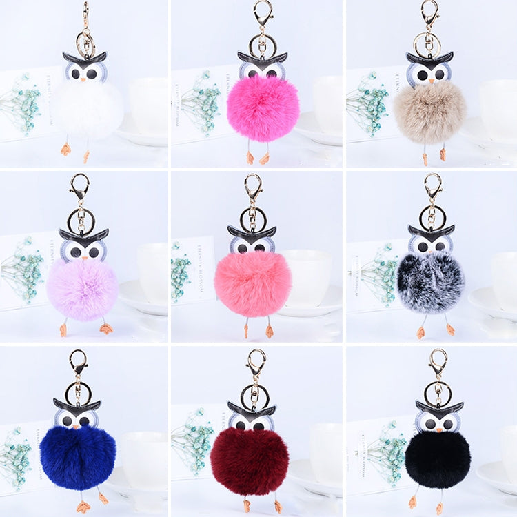 Owl Car Pendant Faux Fur Ball Keychain Handbag Hanging(Rose Red)