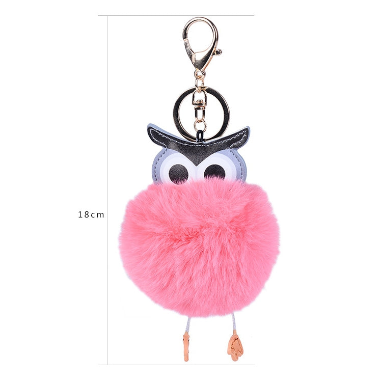 Owl Car Pendant Faux Fur Ball Keychain Handbag Hanging(Rose Red)