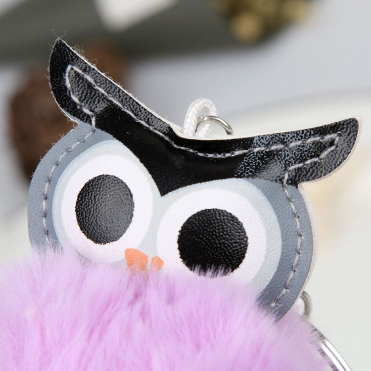 Owl Car Pendant Faux Fur Ball Keychain Handbag Hanging(Rose Red)