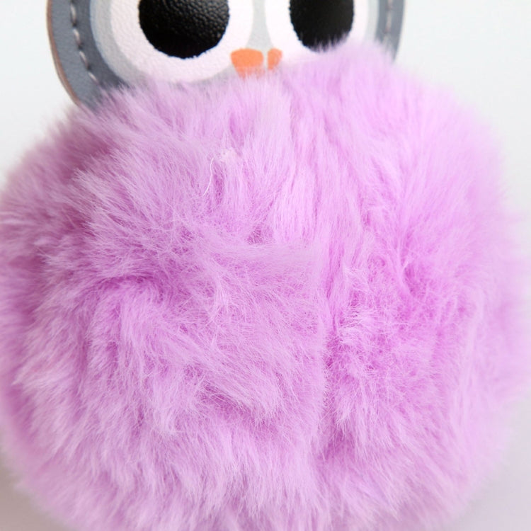 Owl Car Pendant Faux Fur Ball Keychain Handbag Hanging(Rose Red)