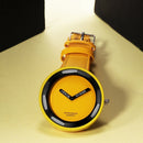 Simple Style Round Dial Matte Leather Strap Quartz Watch for Men / Women(Yellow)