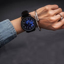 Waterproof Retro PU Leather Strap Quartz Watch(Black Band Cosmic Dial)