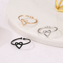 Girl Fashion Cute Simple Heart Hollow Open Adjustable Rings(Gold)