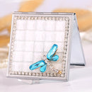 Hand-studded Mini Portable Folding Makeup Mirror Gem Dragonfly(White Dragonfly)