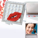 Handmade Diamond Mini Makeup Mirror Portable Double-sided Small Mirror Ruby Red Lips(Clear Crysatl)