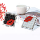 Handmade Diamond Mini Makeup Mirror Portable Double-sided Small Mirror Ruby Red Lips(Clear Crysatl)