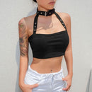 Punk Style Slim Halter Hip Hop Dark Wrap Chest, Size:M(Black)