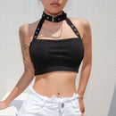 Punk Style Slim Halter Hip Hop Dark Wrap Chest, Size:M(Black)