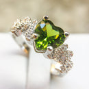 Women Heart Pattern Diamond Ring, Ring Size:9(Green)