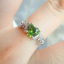 Women Heart Pattern Diamond Ring, Ring Size:9(Green)
