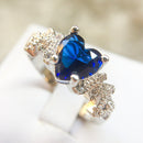Women Heart Pattern Diamond Ring, Ring Size:9(Blue)