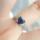Women Heart Pattern Diamond Ring, Ring Size:9(Blue)