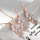 Woman Simple Trendy Zircon Wheat Necklace Earrings Bridal Jewelry Set(Rose Gold)