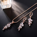 Woman Simple Trendy Zircon Wheat Necklace Earrings Bridal Jewelry Set(Rose Gold)