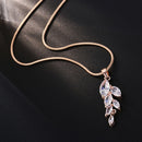 Woman Simple Trendy Zircon Wheat Necklace Earrings Bridal Jewelry Set(Rose Gold)