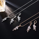 Woman Simple Trendy Zircon Wheat Necklace Earrings Bridal Jewelry Set(Rose Gold)