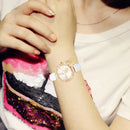 Dial Plated Diamond PU Leather Belt Watch with Leaf Pendant(White)