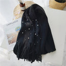 Pearl Tassel Thick Cashmere Knit Scarf, Size: 180 x 90cm(Black)