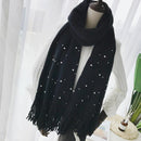 Pearl Tassel Thick Cashmere Knit Scarf, Size: 180 x 90cm(Black)