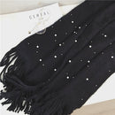 Pearl Tassel Thick Cashmere Knit Scarf, Size: 180 x 90cm(Black)