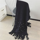 Pearl Tassel Thick Cashmere Knit Scarf, Size: 180 x 90cm(Black)
