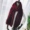 Pearl Tassel Thick Cashmere Knit Scarf, Size: 180 x 90cm(Wine red)