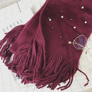 Pearl Tassel Thick Cashmere Knit Scarf, Size: 180 x 90cm(Wine red)