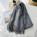 Pearl Tassel Thick Cashmere Knit Scarf, Size: 180 x 90cm(Grey)