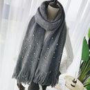 Pearl Tassel Thick Cashmere Knit Scarf, Size: 180 x 90cm(Grey)