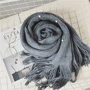 Pearl Tassel Thick Cashmere Knit Scarf, Size: 180 x 90cm(Grey)