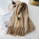 Pearl Tassel Thick Cashmere Knit Scarf, Size: 180 x 90cm(Khaki)