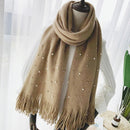 Pearl Tassel Thick Cashmere Knit Scarf, Size: 180 x 90cm(Khaki)
