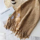 Pearl Tassel Thick Cashmere Knit Scarf, Size: 180 x 90cm(Khaki)