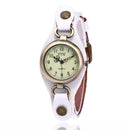 Leather Retro Bronze Small Dial Quartz Watch for Women(white)