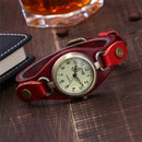 Leather Retro Bronze Small Dial Quartz Watch for Women(white)