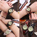 Leather Retro Bronze Small Dial Quartz Watch for Women(white)