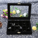 Jewelry Box 20x15 x 4.5cm Jewelry Tray Holder Storage Jewelry Organizer 24 Grids Ring Ear Studs Jewelry Box(Black)